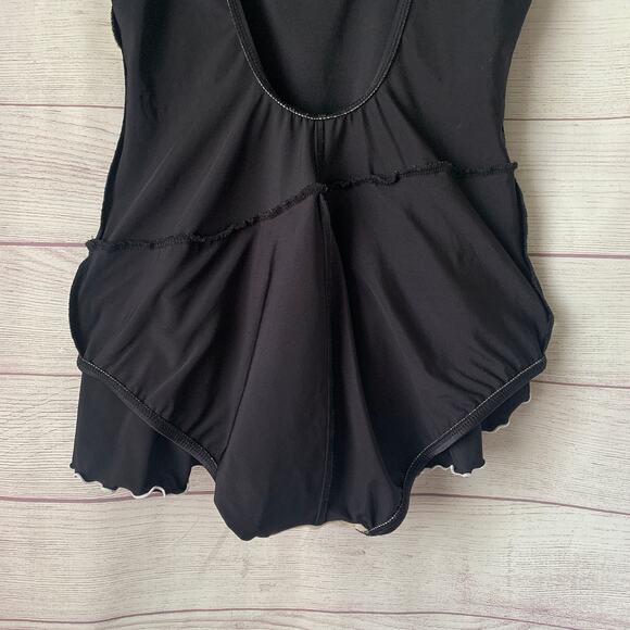 Vintage Black One Piece Skirted Swimsuit or Swimdress White Trim Built-in Cups - Picture 12 of 16